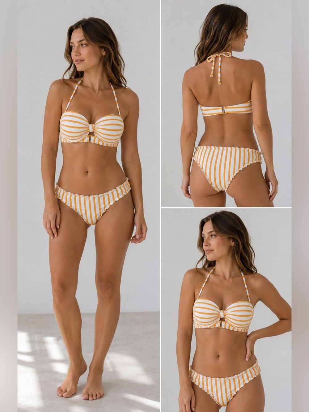 NWT Shade and Shore Bikini Womens 36D Top Bottom M White Orange Stripe Swimsuit